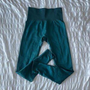 Teal Athletic Leggings with Wide Waistband and Compression fit